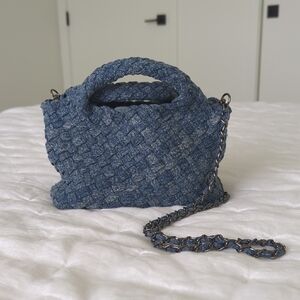 Blue Woven Crossbody Bag w/ Coin Purse Boho Mini Handbag
